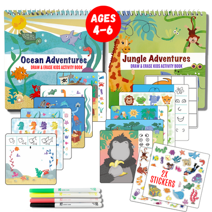 Small 7" Dry Erase Activity Book (incl. 2 Washable Markers & Reusable Stickers)