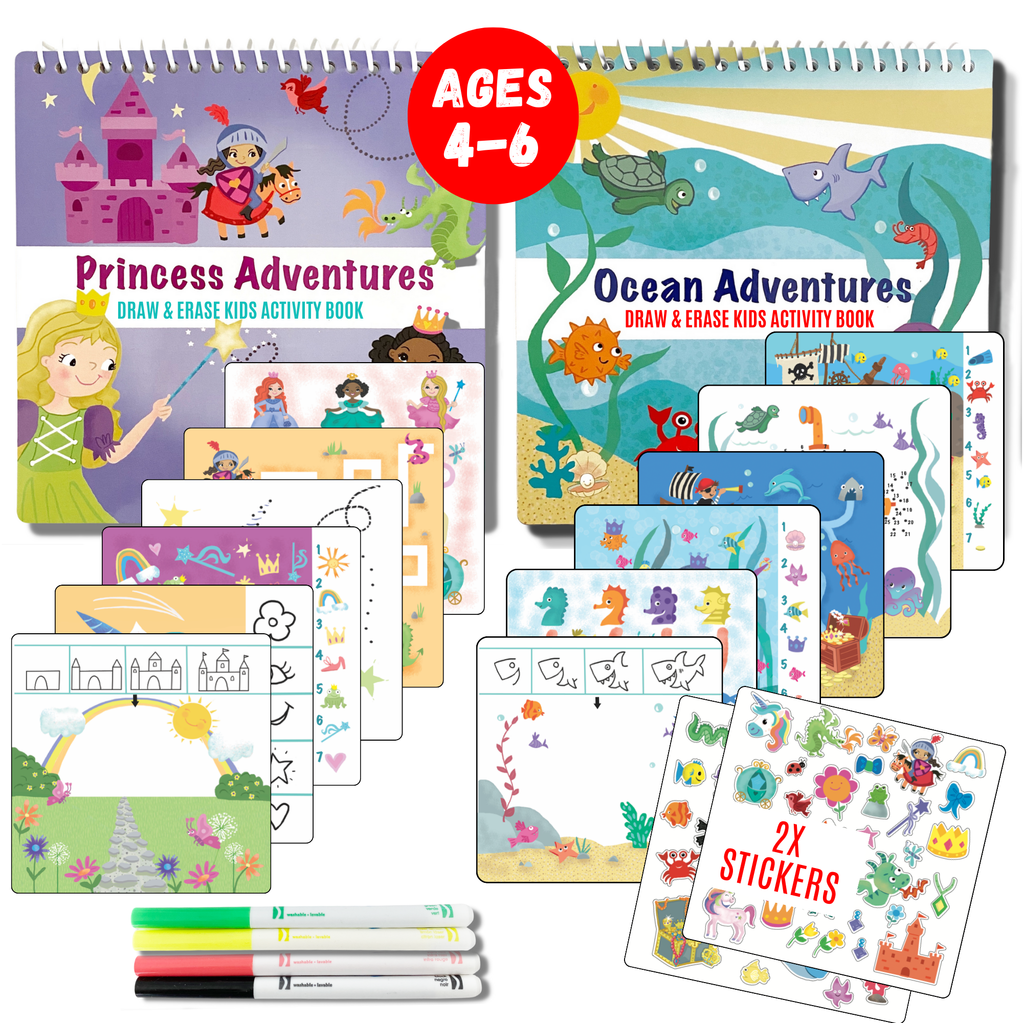 Small 7" Dry Erase Activity Book (incl. 2 Washable Markers & Reusable Stickers)