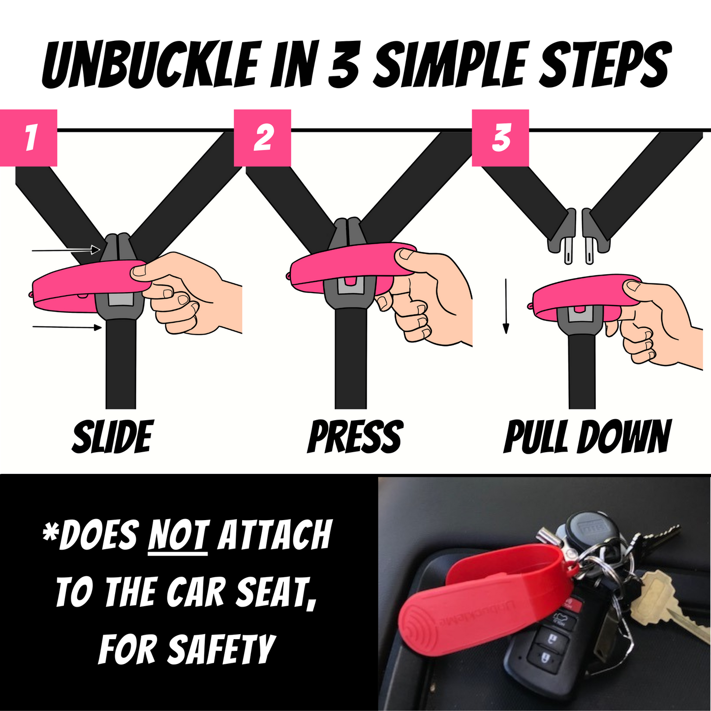 UnbuckleMe Car Seat Buckle Release Tool - Easy Opener Aid for Arthritis, Long Nails, Older Kids - Button Pusher for Infant, Toddler, Convertible 5 pt Harness Car Seats - As Seen on Shark Tank