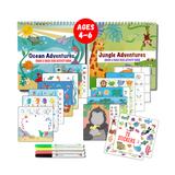 Small Dry Erase Activity Book for Ages 4-6 with 2 Washable Markers & Reusable Stickers (Double Pack)
