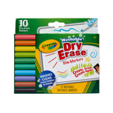 A pack of Crayola Washable Dry-Erase Markers with 10 slim tip markers in various colors, displayed in its retail packaging.