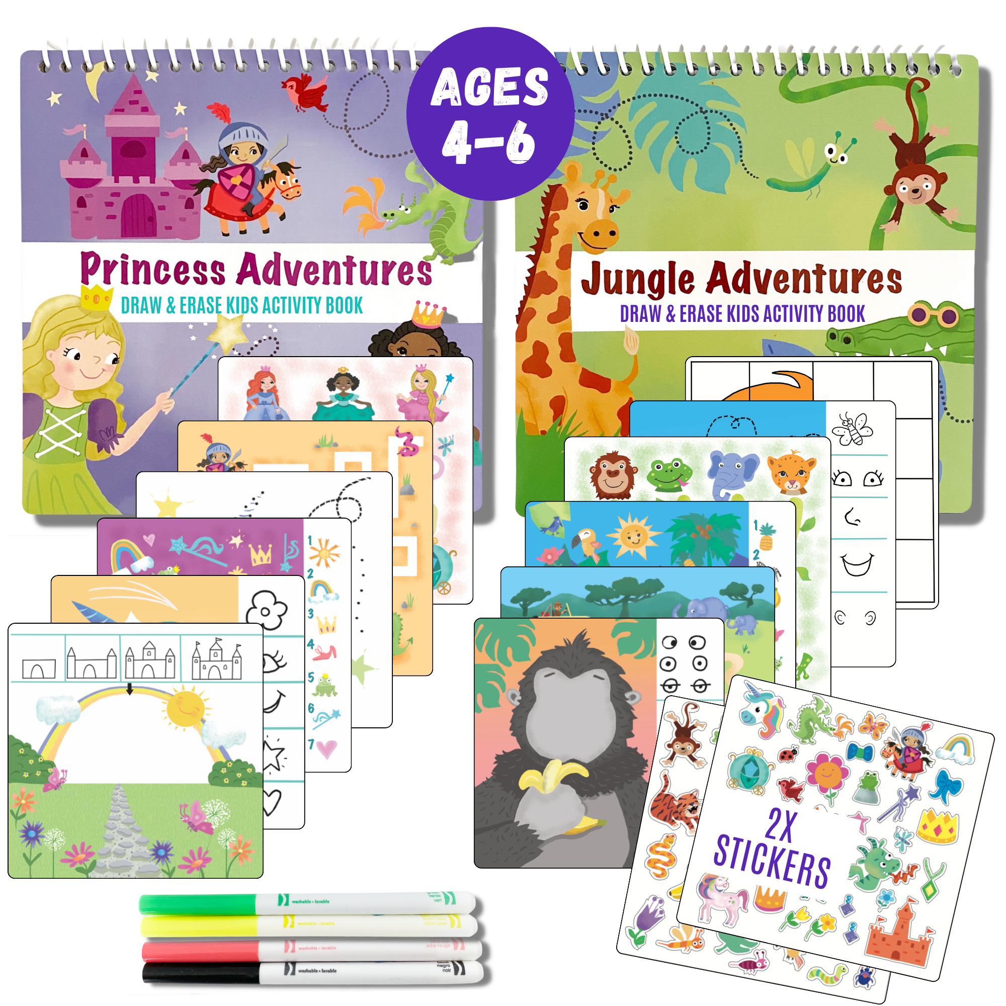 Small 7" Dry Erase Activity Book (incl. 2 Washable Markers & Reusable Stickers)