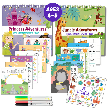 Small 7" Dry Erase Activity Book (incl. 2 Washable Markers & Reusable Stickers)