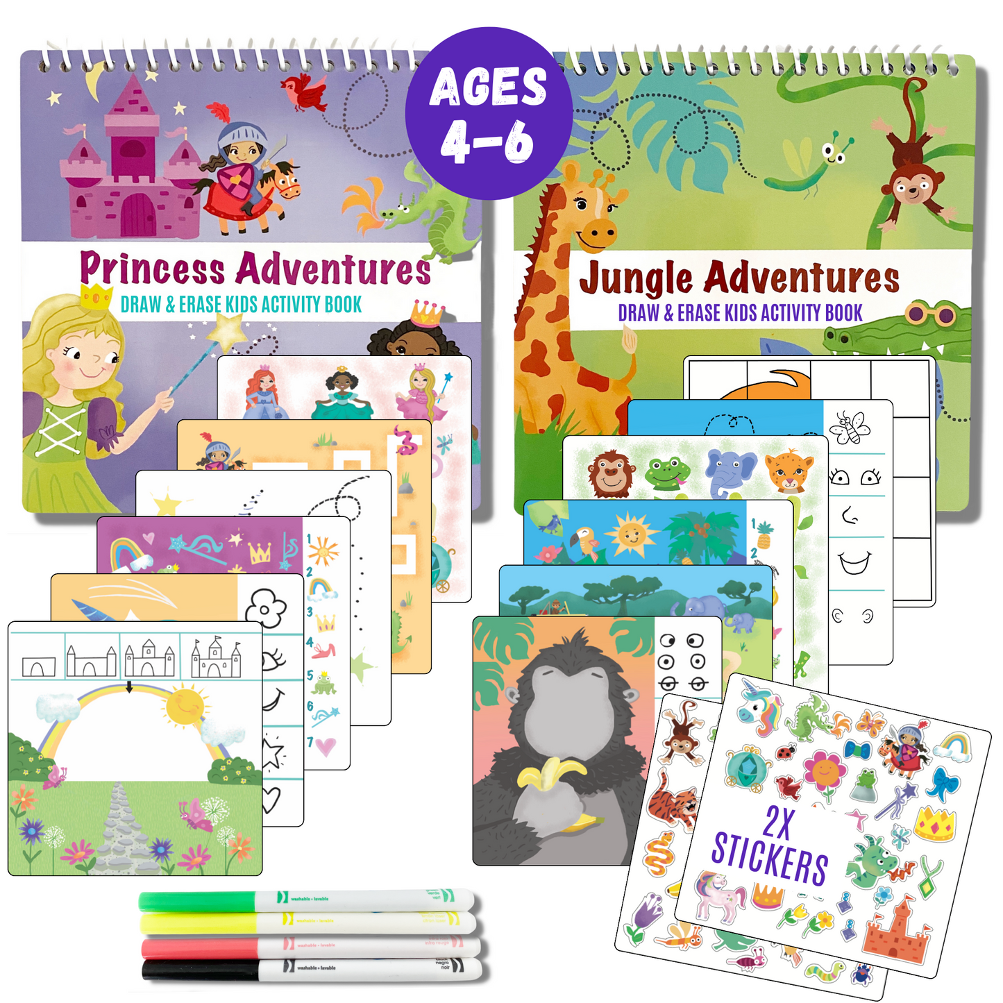 Totebook Kids Travel Educational Activity Book with Washable Markers - Car and Airplane Activities, Learning Toys for Toddlers- Search and Find, Reusable Stickers for Ages 4, 5, 6
