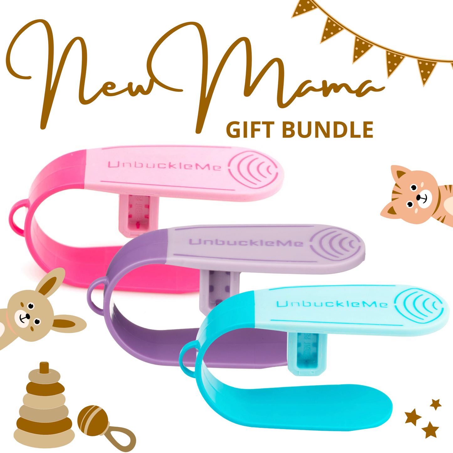 UnbuckleMe New Mama Gift Bundle - As Seen on Shark Tank, Car Seat Buckle Release Tool - Set of 3, Perfect for Holiday Gifting