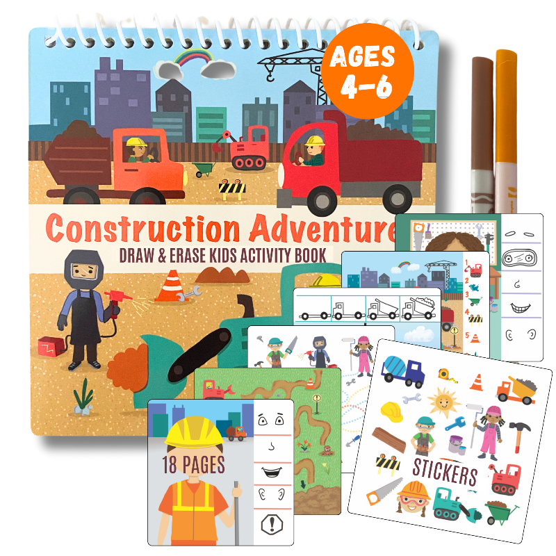 Small 7" Dry Erase Activity Book (incl. 2 Washable Markers & Reusable Stickers)