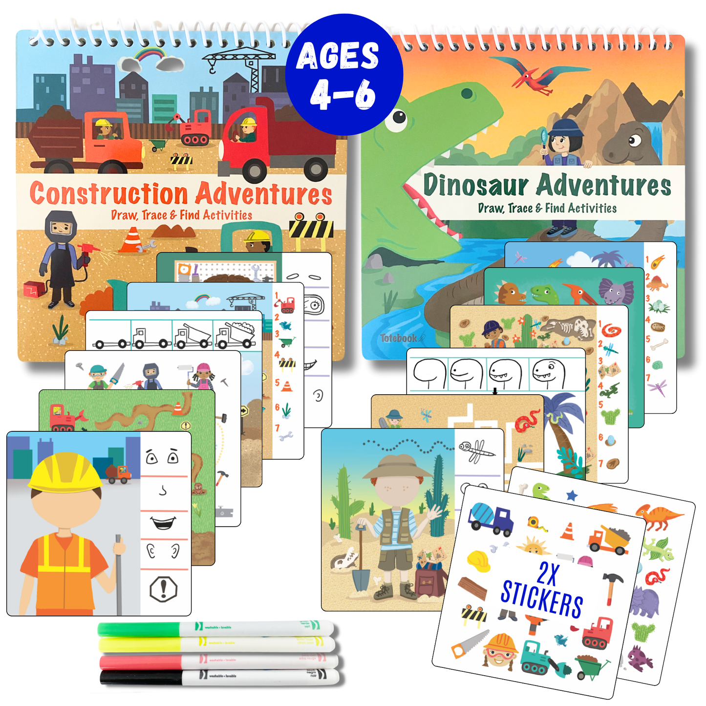 Small 7" Dry Erase Activity Book (incl. 2 Washable Markers & Reusable Stickers)