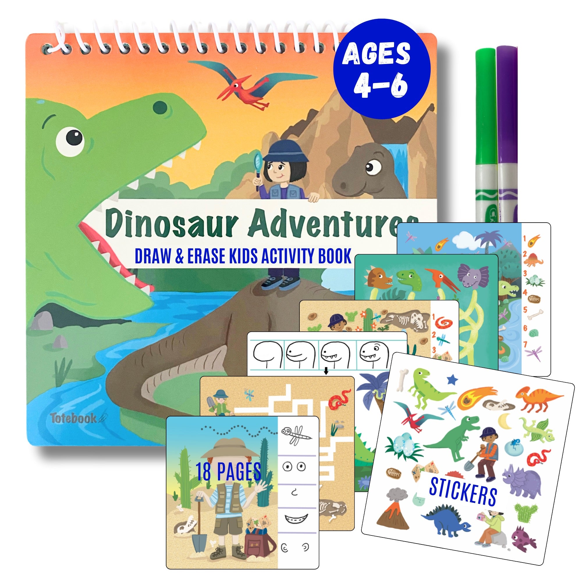 Small 7" Dry Erase Activity Book (incl. 2 Washable Markers & Reusable Stickers)