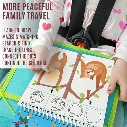 Kids Dry Erase Travel Activity Book with Washable Markers - Car or Airplane Activities and Reusable Stickers for Ages 4-6 Yrs