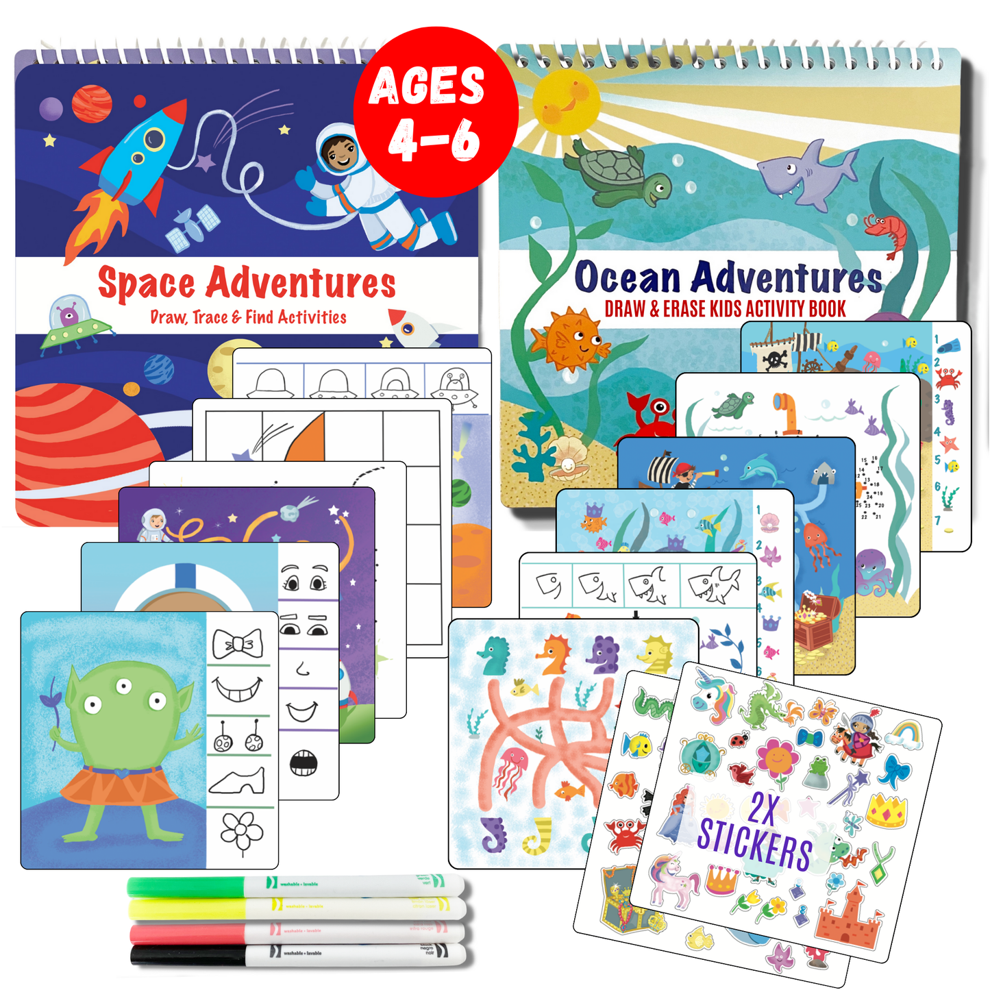 Small 7" Dry Erase Activity Book (incl. 2 Washable Markers & Reusable Stickers)