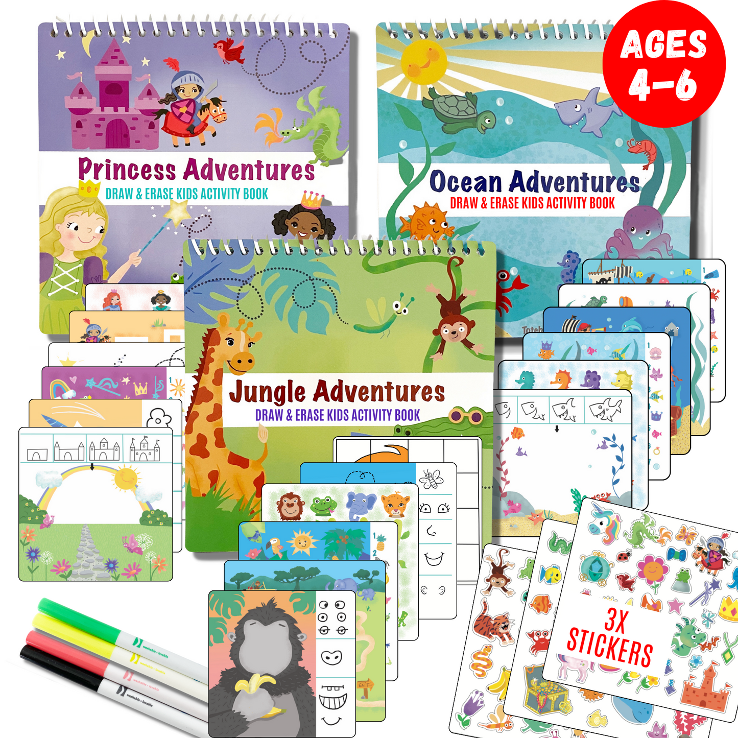 Small 7" Dry Erase Activity Book (incl. 2 Washable Markers & Reusable Stickers)