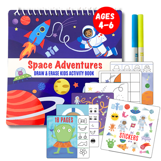 Small 7" Dry Erase Activity Book (incl. 2 Washable Markers & Reusable Stickers)