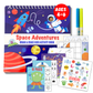 Dry Erase Activity Book with 2 Washable Markers & Reusable Stickers - Small 7" and Lightweight for Car and Airplane Travel- Ages 4, 5, 6